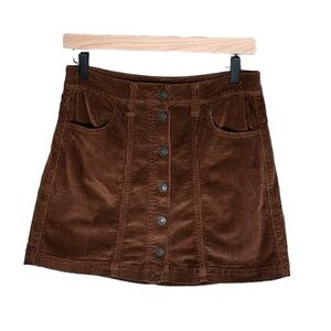 American Eagle Brown Corduroy Skirt, Silver Buttons on Front